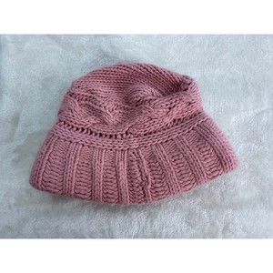 Portolano Girl's Solid Pink Cable Knit Bucket Hat Lambswool Rabbit Fur One Size